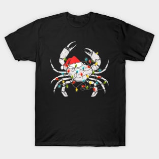 Crab Santa Hat Xmas Lights Sea Animal Lover Ugly Christmas T-Shirt